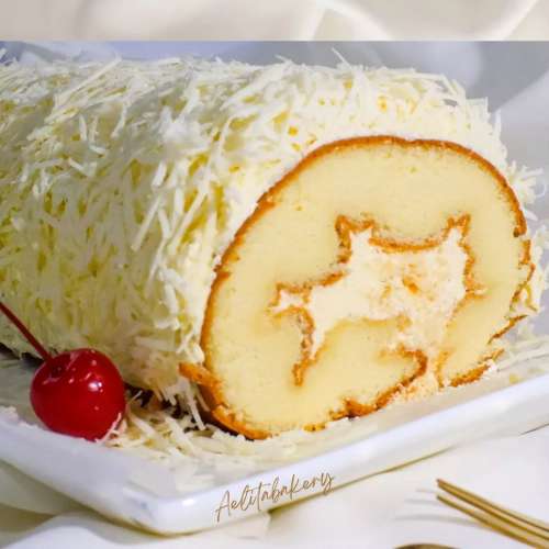 Cheese Roll Cake with Vanilla Buttercream