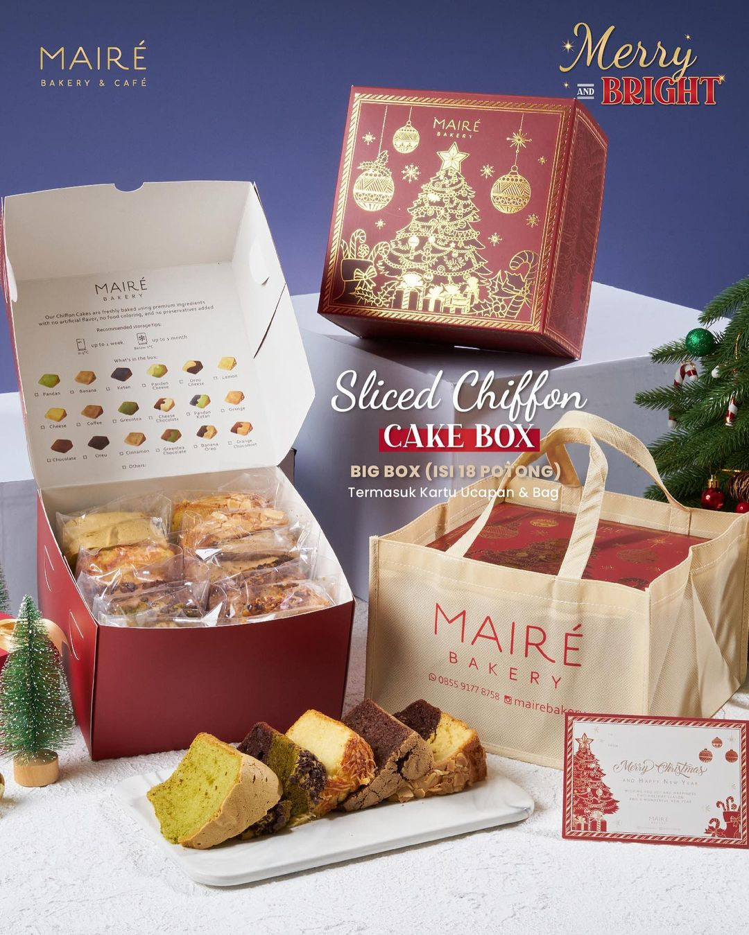 Maire Chiffon Sliced Big Cake Box 18 Slice Christmas 2023