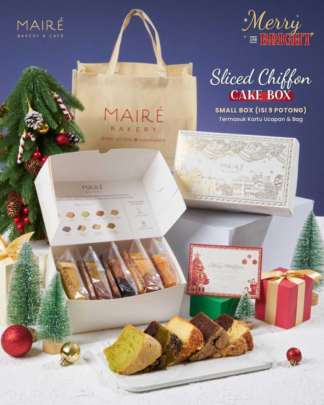 Maire Chiffon Sliced Small Cake Box 9 Slices Christmas 2023