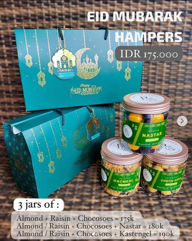 Eid Mubarak Hampers 3 jars of Almond/Raisin + Chocosoes + Kastengel